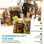 Outdoor Playhouse, Wooden Kids Playhouse w/ Picnic Table & Benches, Chalkboards, Half Door, Windows, for Kids Ages 3-8