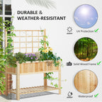 47" Wooden Raised Garden Bed with Trellis, Coutryside Style Elevated Planter Box Stand with Open Storage Shelf, Spacious Planting Area for Vegetables, Herbs, Flowers