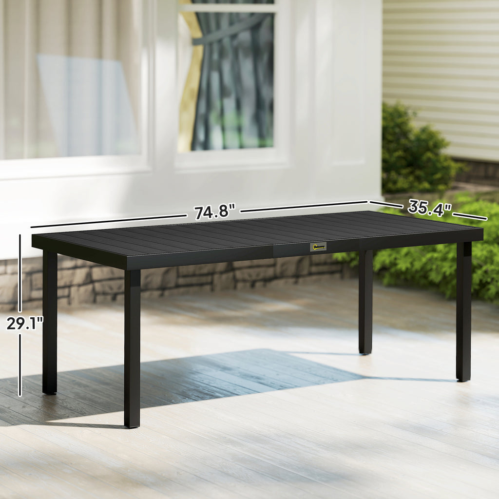 75" x 35" Outdoor Dining Table for 8 People, Rectangular Aluminum Frame Garden Table with All-Weather Faux Wood Top for Lawn, Patio, Black