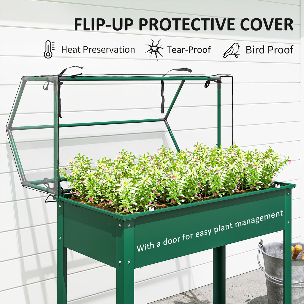 Elevated Garden Box with Greenhouse Cover, Raised Garden Bed with Legs and Drainage Hole for Vegetables, Green