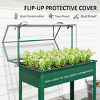 Elevated Garden Box with Greenhouse Cover, Raised Garden Bed with Legs and Drainage Hole for Vegetables, Green