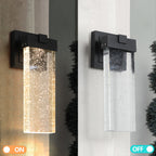 2-Pack Outdoor Wall Light Fixture with Bubble Crystal and Light Sensor, Weatherproof LED Wall Sconce, 12W Per Lamp, 3.5" L x 4.5" W x 12" H, Black