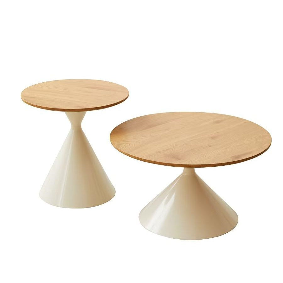 2-Piece Round Nesting Coffee Table Set with Curved Inset Edges, Tea Table Set with MDF Tops, 27.5" L x 27.5" W x 16" H, Brown+White