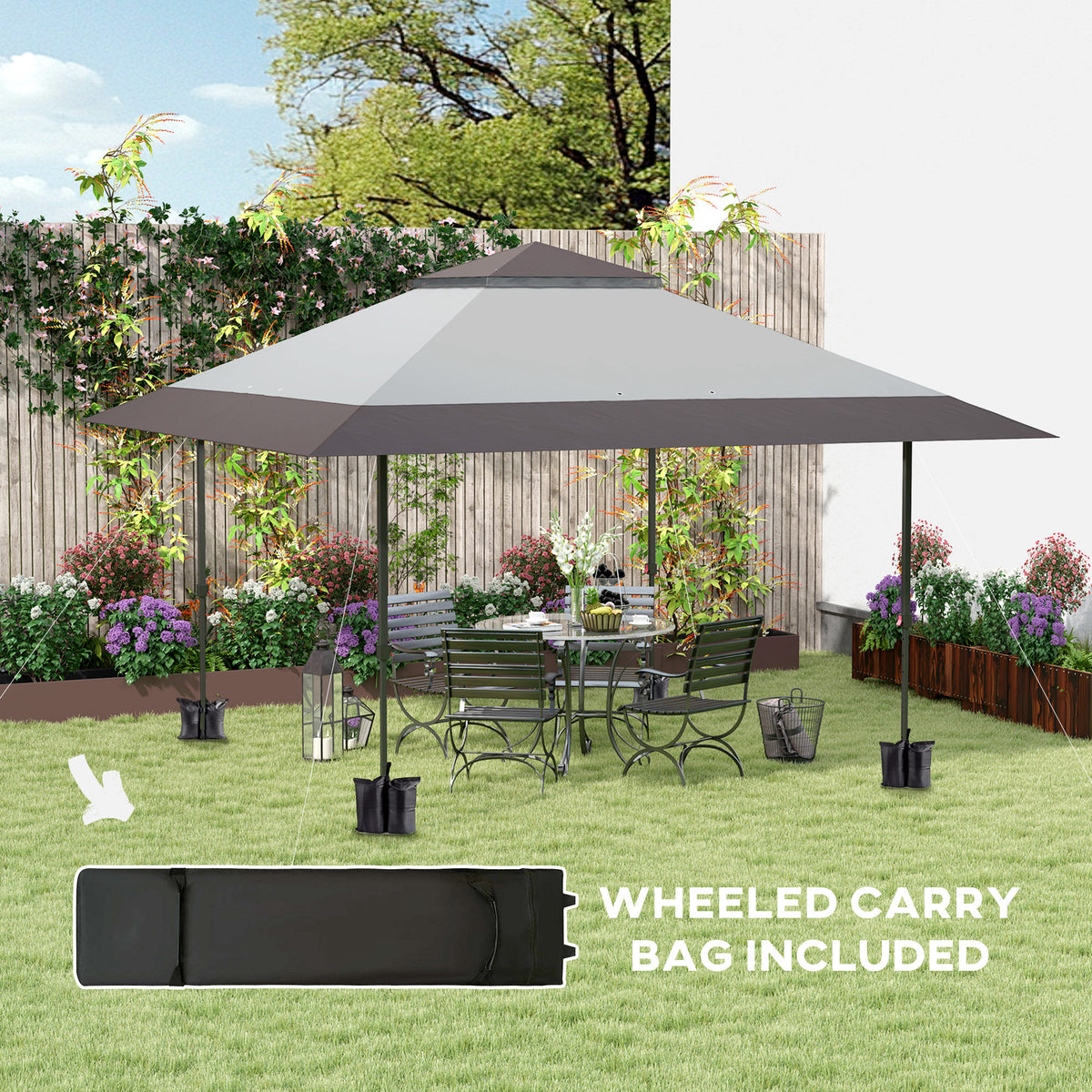 13' x 13' Pop Up Canopy Tent, UPF50+ Tents for Parties, Height Adjustable, with Wheeled Carry Bag and 4 Sand Bags, Gray