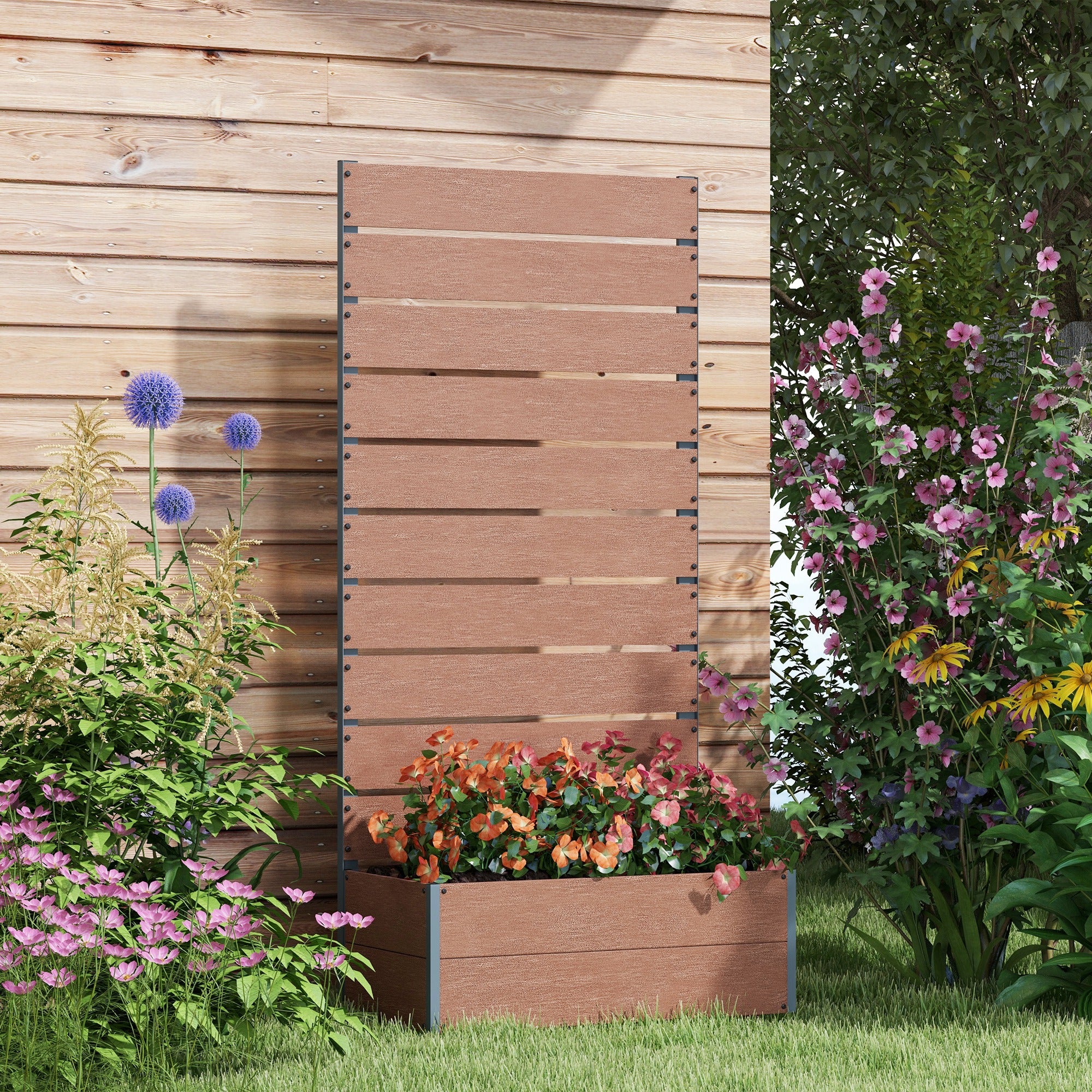 Trellis Planter for Climbing Plants, Raised Garden Bed with Trellis, Planter Box for Outdoor, 28.25" x 15" x 59", Brown