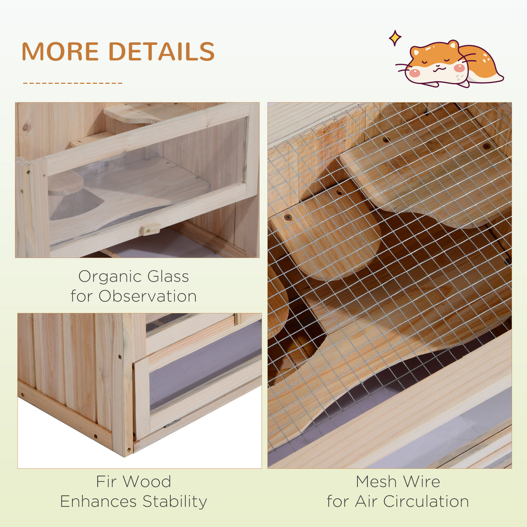 2-Level Hamster Cage Mice and Rat House, Small Animal Habitat for Guinea Pigs, Chinchillas with Openable Top, Front Door, Shelf and Ladder, Natural