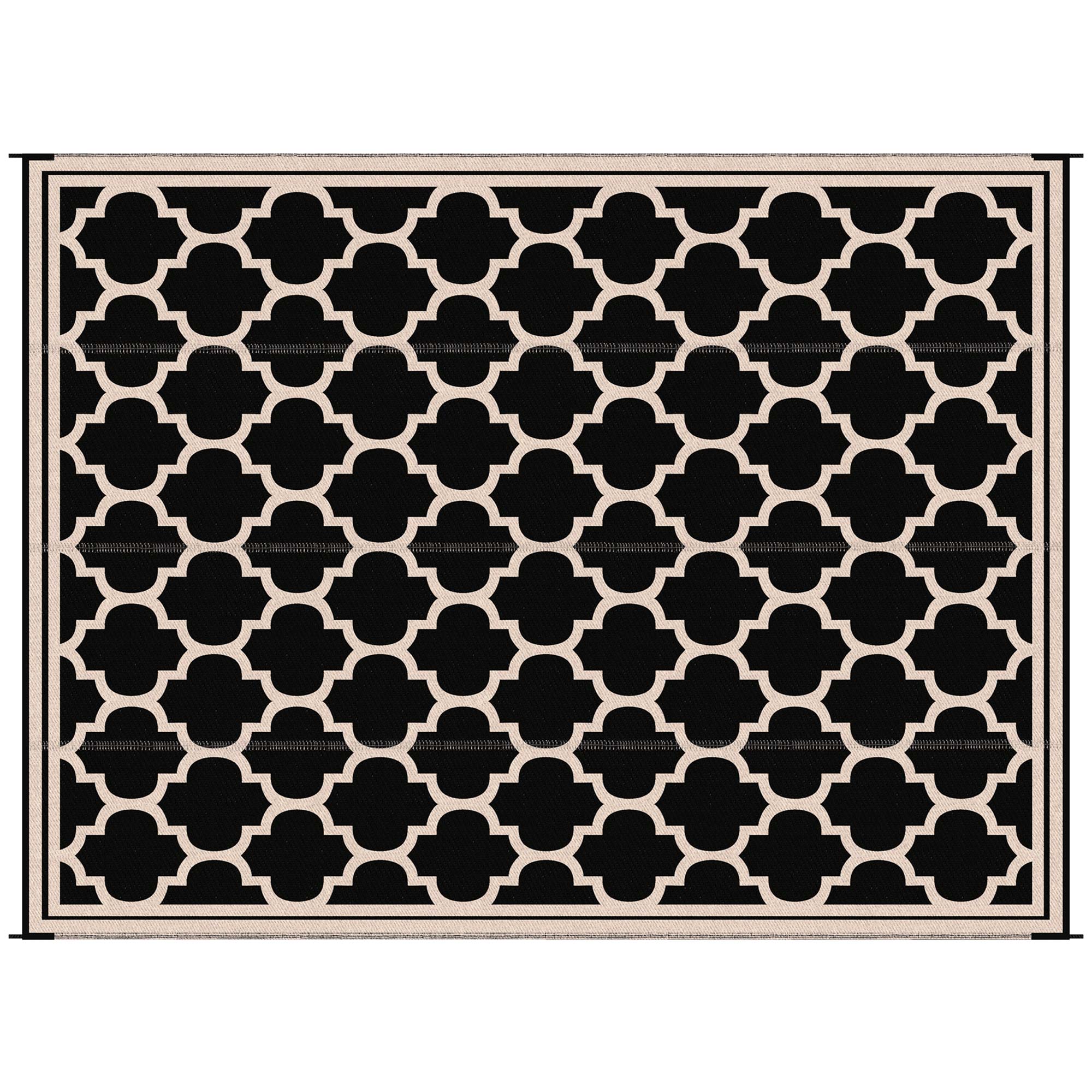 Reversible Polypropylene Outdoor Rug Folding, Durable, Perfect for Camping, Deck & Beach Black