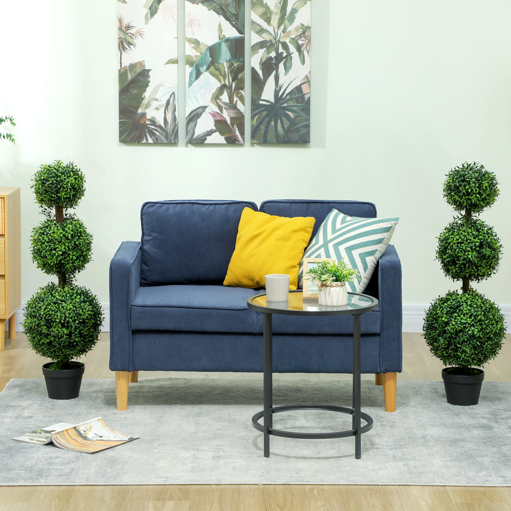 Set of 2 Artificial Ball Boxwood Topiary Trees, Fake Plants in Pot for Indoor Outdoor Living Room Green
