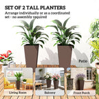 23 Inch Tall Planters for Outdoor Plants, Set of 2 Plastic Flower Pots, for Front Door Patio Garden Use, Brown