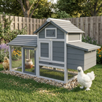 59" Small Wooden Chicken coop Hen House Poultry Cage for Outdoor Backyard with 2 Doors, Nesting Box and Removable Tray, Gray