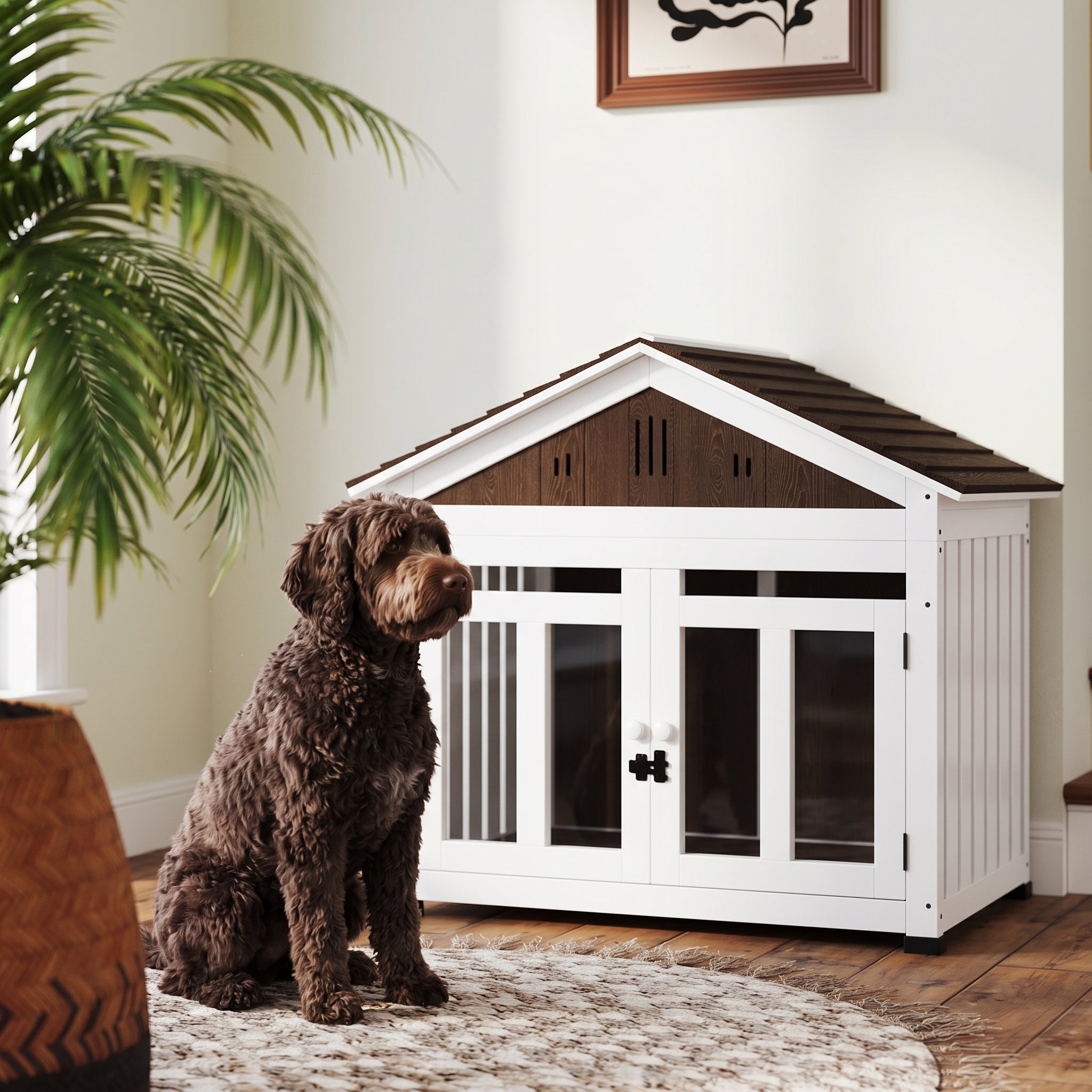 40"L Wooden Dog House Outdoor Indoor for Small, Medium, Large Dogs, with Air Vents & Elevated Removable Floor
