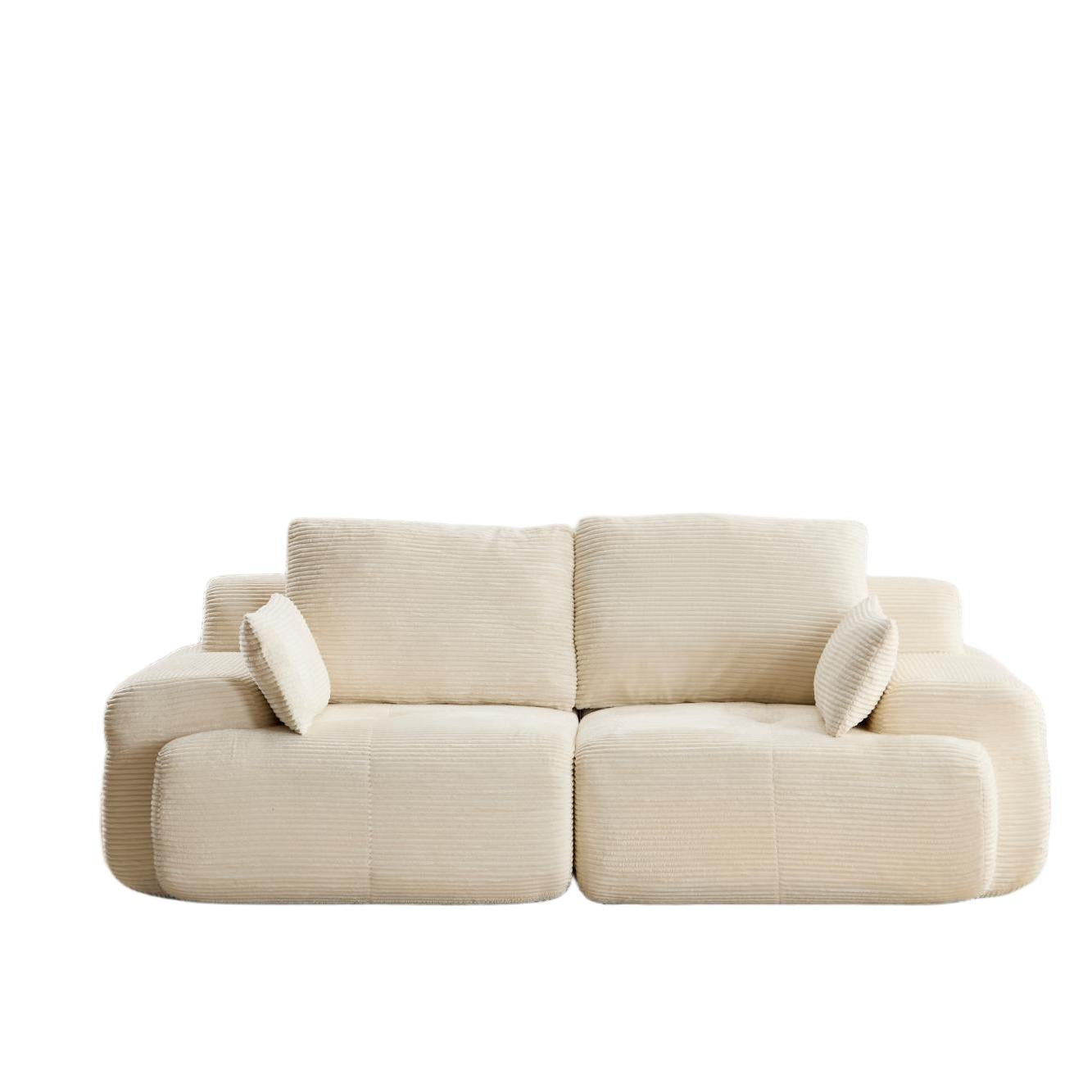 Compressed Sofa 2-Seater Large Sectional Couch with Pet-Friendly Corduroy Fabric, Two Seater Couch Memory Foam Sofa for Living Room, 84" L x 41" W x 28.5" H, Beige