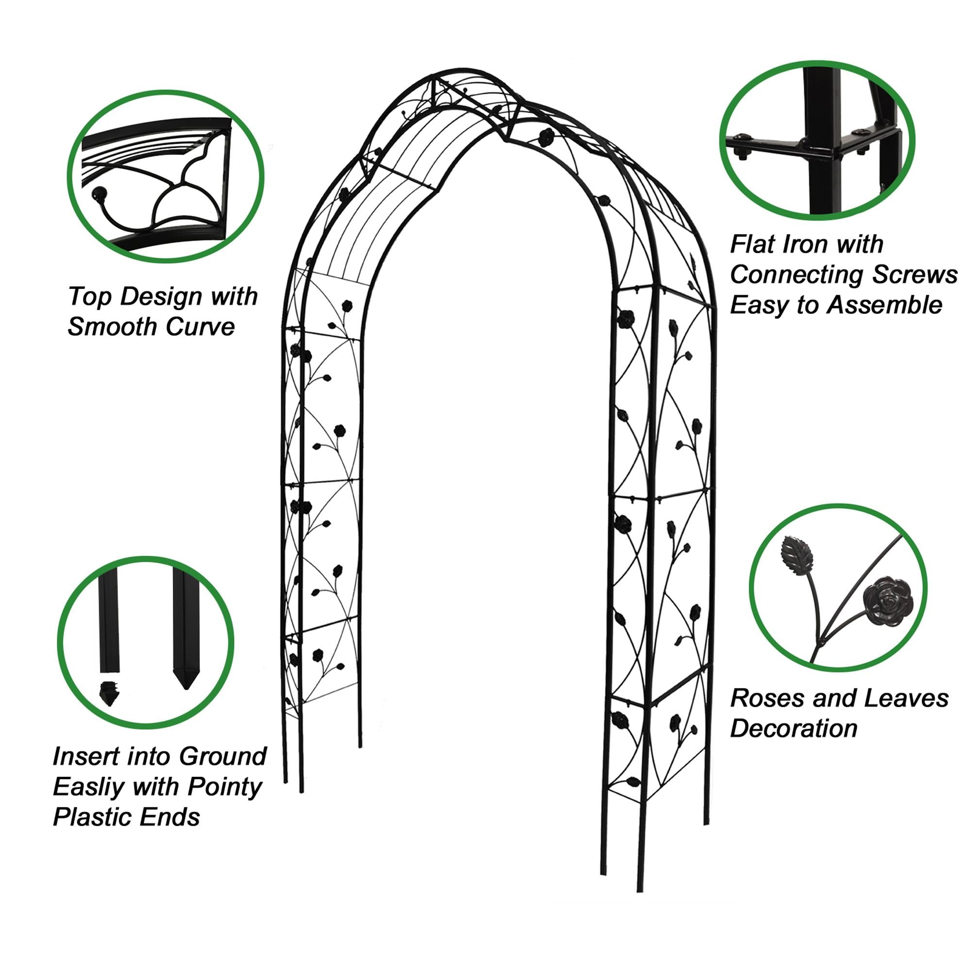 8 Styles Freely Assembled Arch Trellis with Gothic Spire Design, Metal Garden Arbor for Climbing Plants, 59" L x 15.5" W x 98.5" H, Black