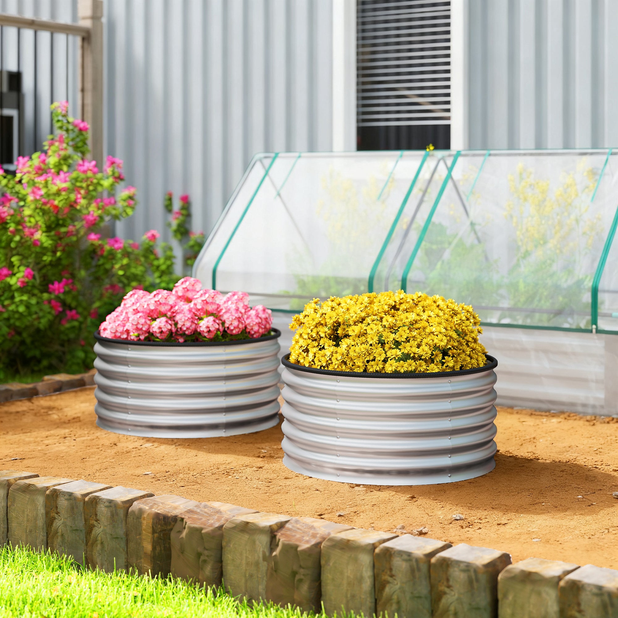 Set of 2 Raised Garden Bed, Metal Planter Box with Safety Edging, Easy-to-assemble Stock Tank 3'x3'x1.4' Silver