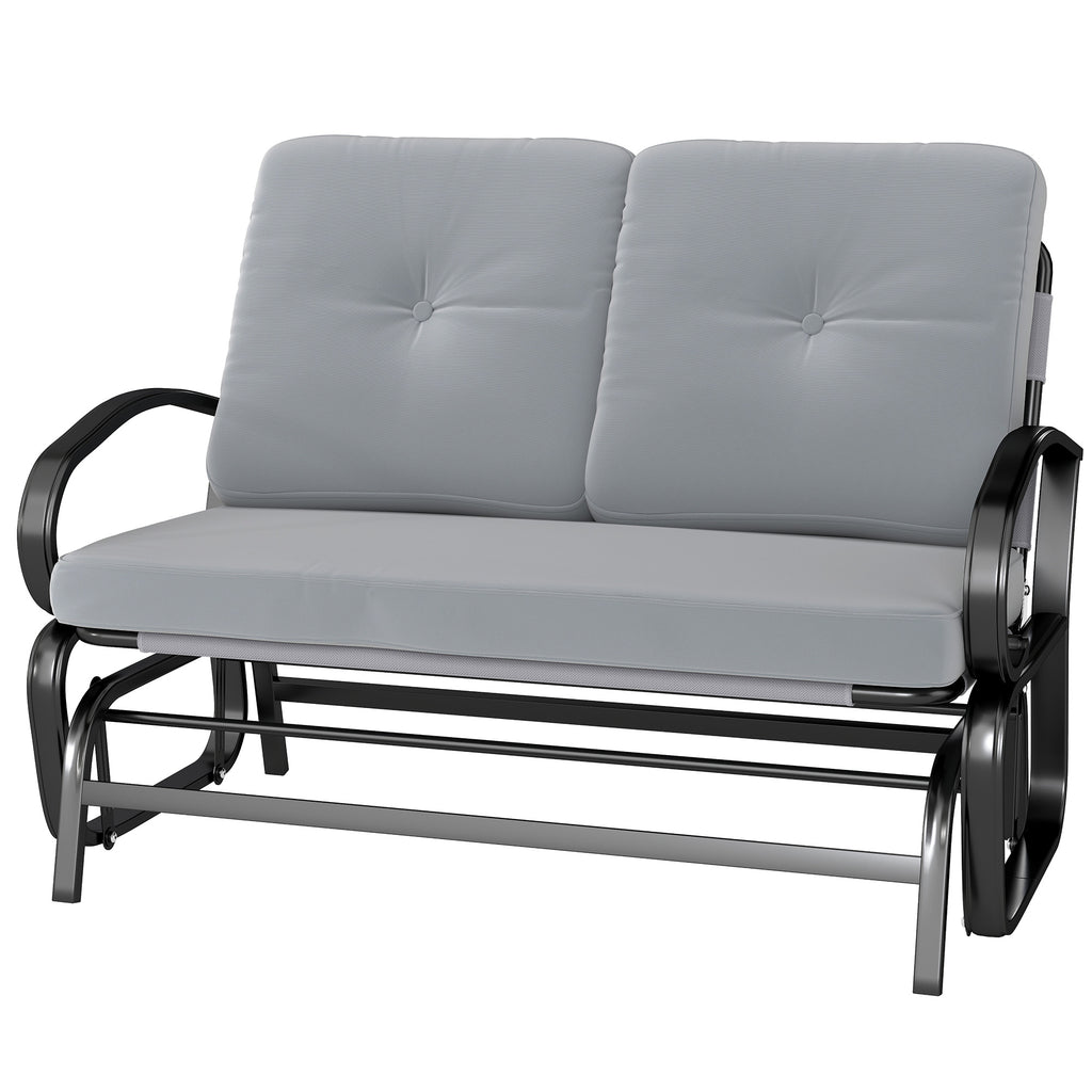 Outdoor Glider Bench, 2-Person Patio Rocker Loveseat with Tufted Cushions, Steel Frame for Porch, Garden Backyard, Gray