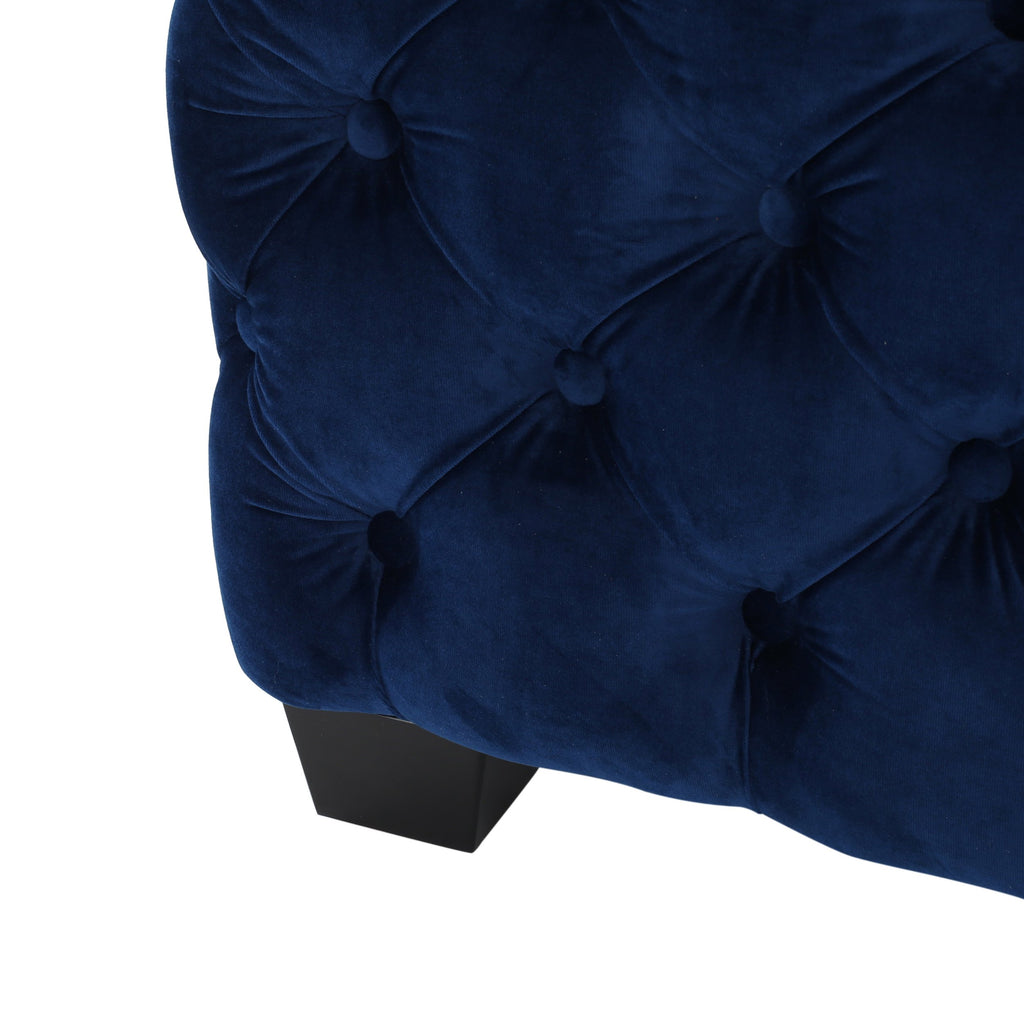 Velvet Ottoman with Cushioned Top, Sturdy Frame, and Space-Saving Design, 29" L x 29" W x 18.25" H, Navy Blue
