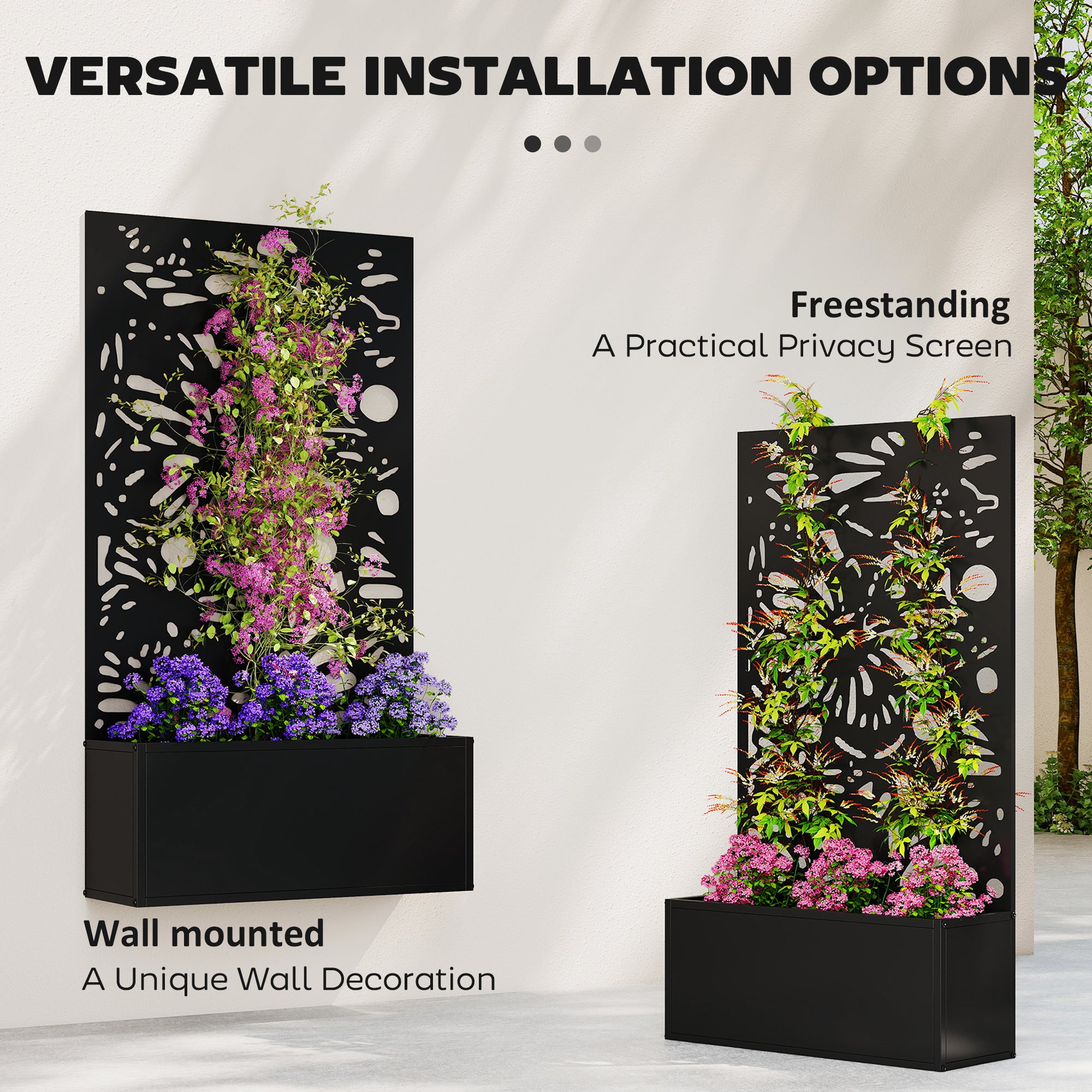 Metal Garden Bed with Trellis for Climbing Plants, Freestanding or Wall Mounted Flower Bed for Garden, Patio, Balcony