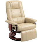 Air Leather Manual Recliner, Adjustable Swivel Lounge Chair with Footrest, Armrest and Wrapped Wood Base, Cream White
