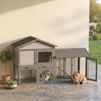 58" Large Rabbit Hutch Outdoor Indoor, Wooden Bunny Hutch, Guinea Pig Cage with Run, Removable Tray, Asphalt Roof, Lockable Doors and Ramp, for 1-2 Small Rabbits, Chickens, Ducks, Dark Gray