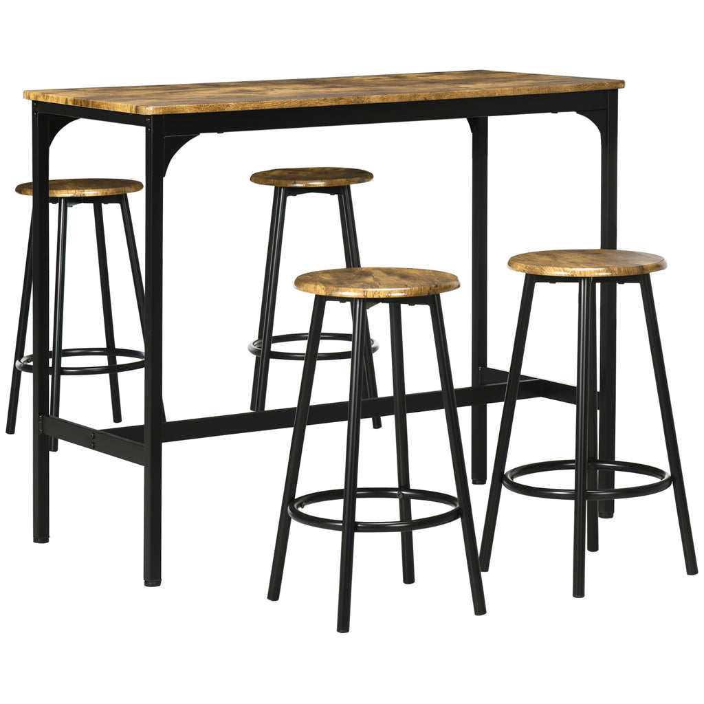 5-Piece Counter Height Bar Table and Chairs Set, Bar Table with Stools, Kitchen Table 4 Chairs, Rustic Brown