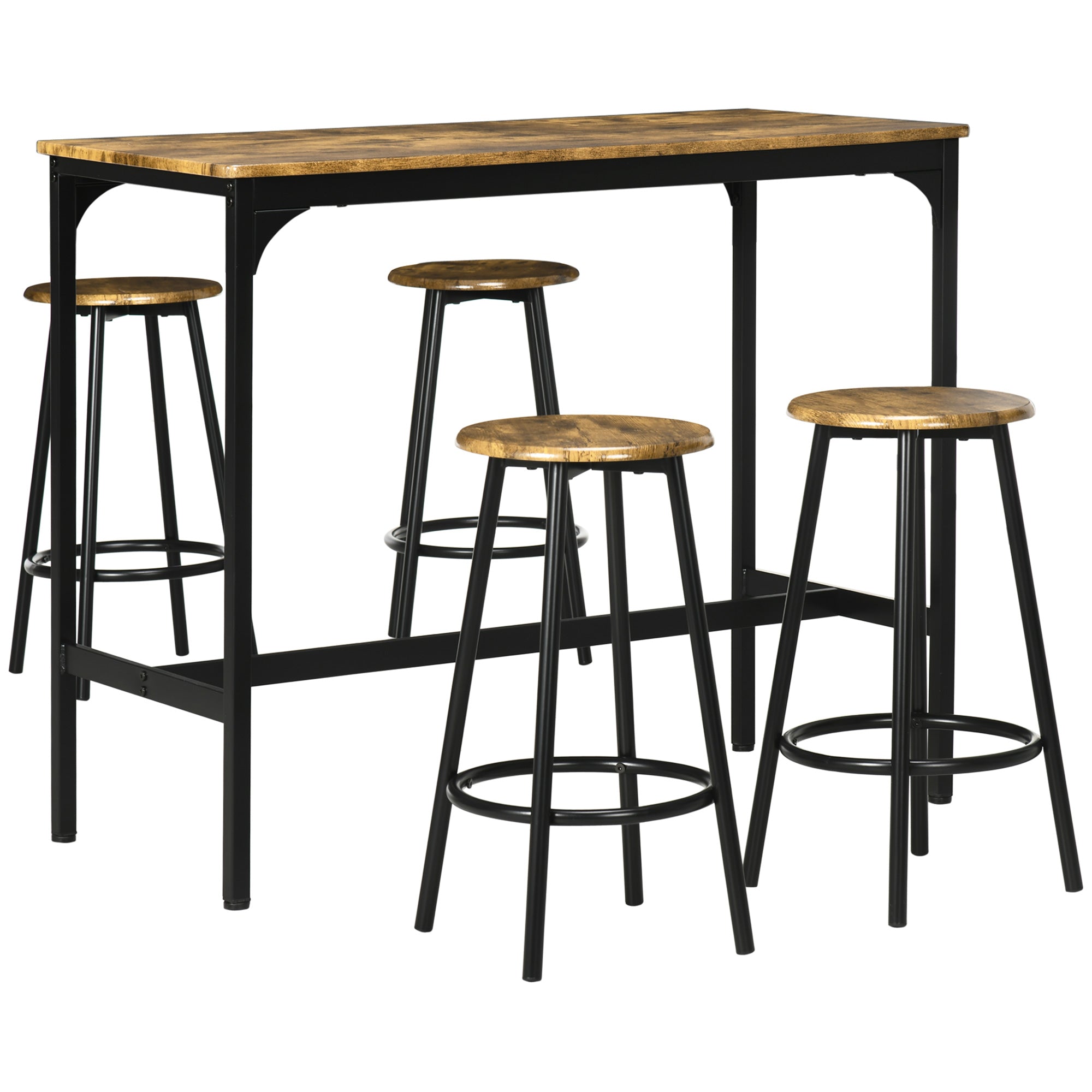 5-Piece Counter Height Bar Table and Chairs Set, Bar Table with Stools, Kitchen Table 4 Chairs, Rustic Brown