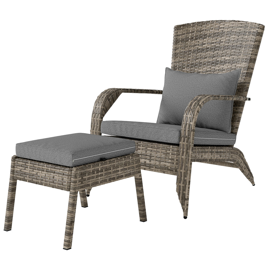Wicker Adirondack Chair Fire Pit Chair w/ Ottoman & Cushions, Gray