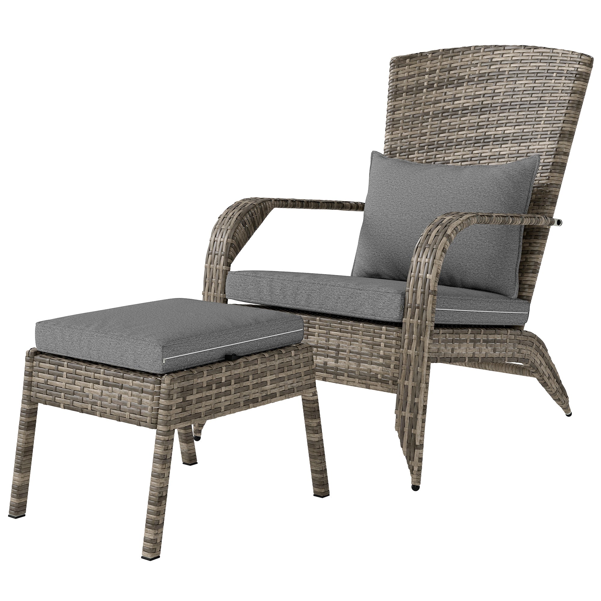 Wicker Adirondack Chair Fire Pit Chair w/ Ottoman & Cushions, Gray
