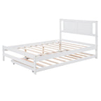 Full Size Platform Bed with Adjustable Trundle, Solid Pine Wood and MDF, 78" L x 97.5" W x 39.5" H, White