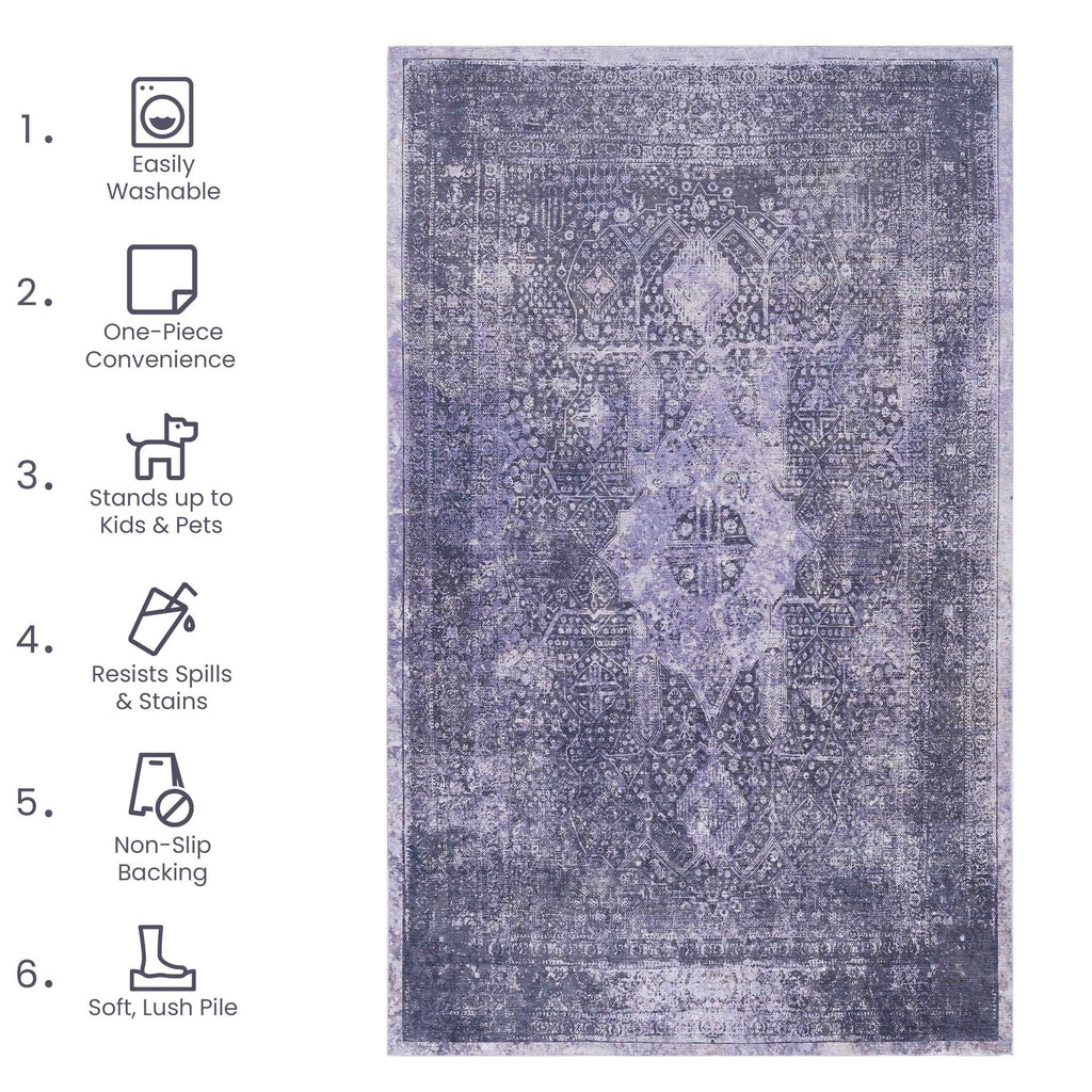 2x3 Low-Pile Non-Slip Non-Shedding Machine Washable Area Rug, Kid and Pet Friendly, Foldable Doormat for Bedroom, Bathroom, Anthracite
