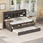 Classic Style Twin Size Wooden Captain Bed with Built-in Bookshelves, 3 Storage Drawers, and Trundle, 77.5" L x 88" W x 47" H, Antique Gray