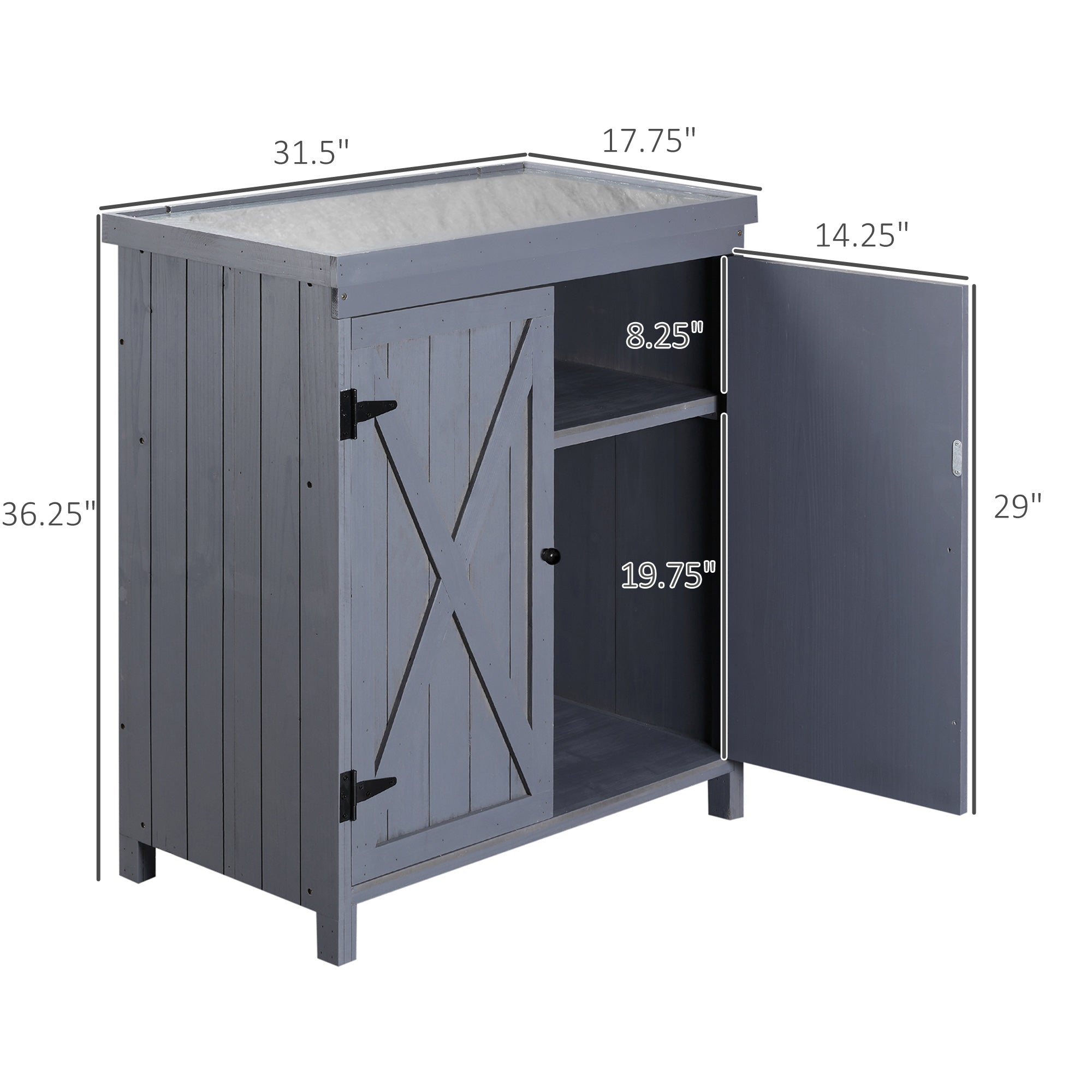 Outdoor Storage Cabinet, Outdoor Tool Shed with Galvanized Top and Two Shelves for Yard Tools or Pool Accessories, Gray