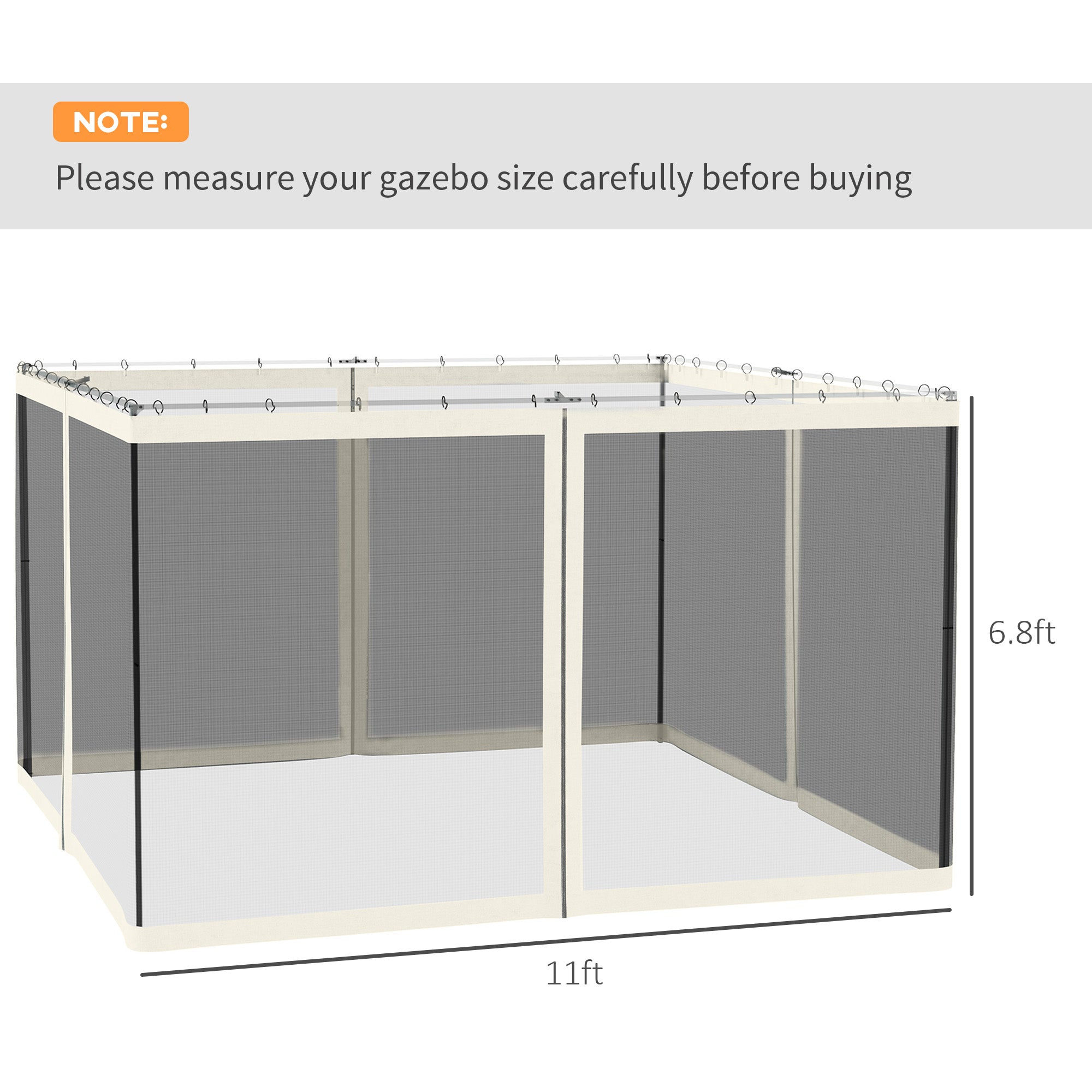 Replacement Mesh Sidewall Netting for 10' x 12' Gazebos and Canopy Tents with Zippers, (Sidewall Only) White