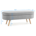 Oval Storage Ottoman Bench with Linen-Upholstered Pleated Fabric, Multiuse Footstool and Seat for Living Room, 43.5" L x 16" W x 16" H, Grey