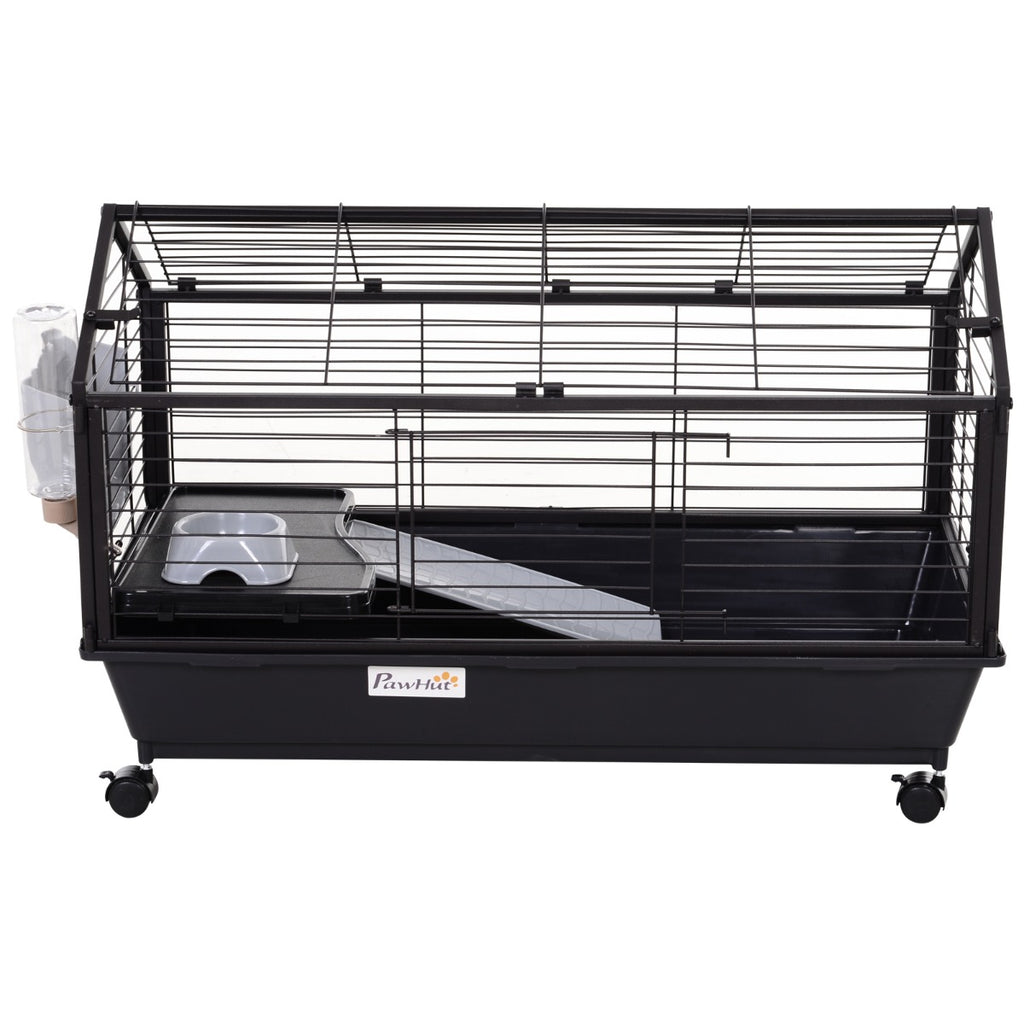 Rolling Metal Rabbit, Guinea Pig, or Small Animal Hutch Cage with Main House and Run