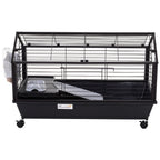 Rolling Metal Rabbit, Guinea Pig, or Small Animal Hutch Cage with Main House and Run
