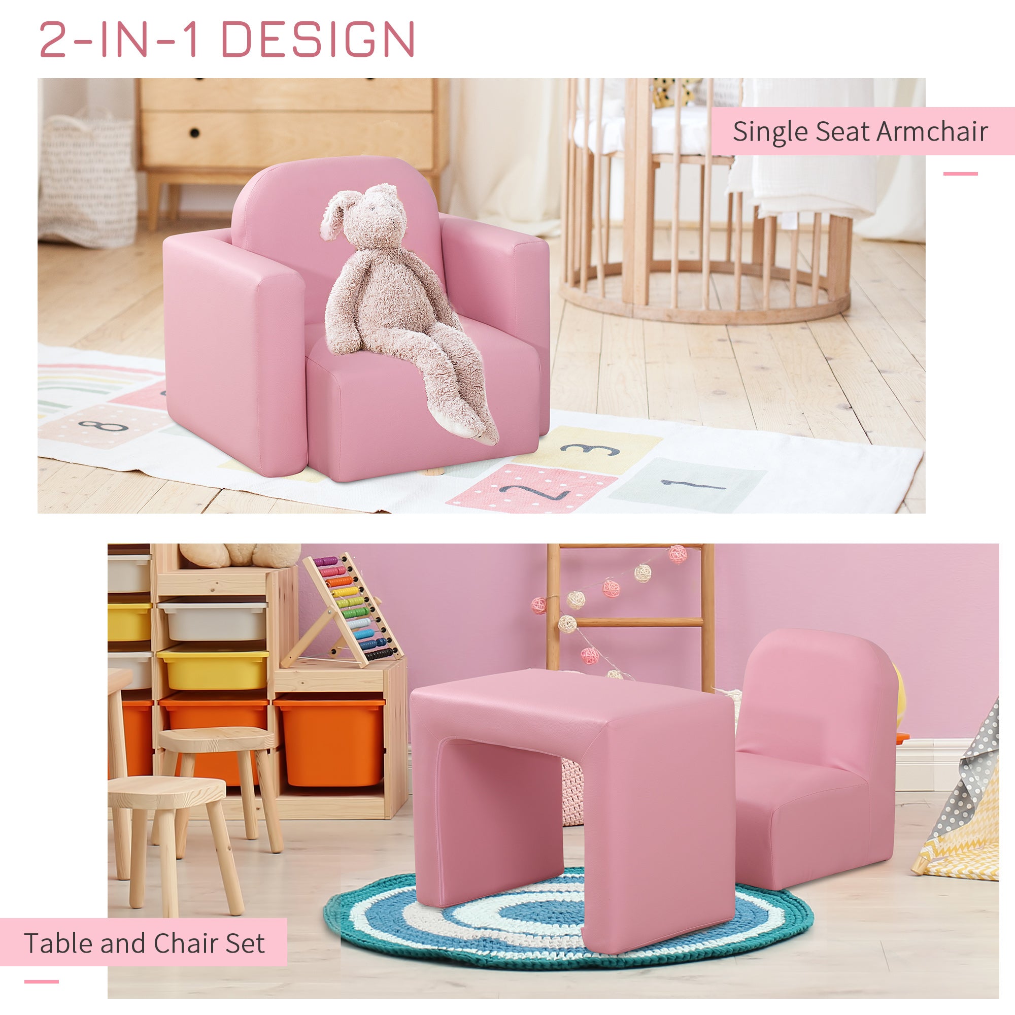 2-in-1 Convertible Table and Chair Set for Boys Girls for Boys Girls, Pink