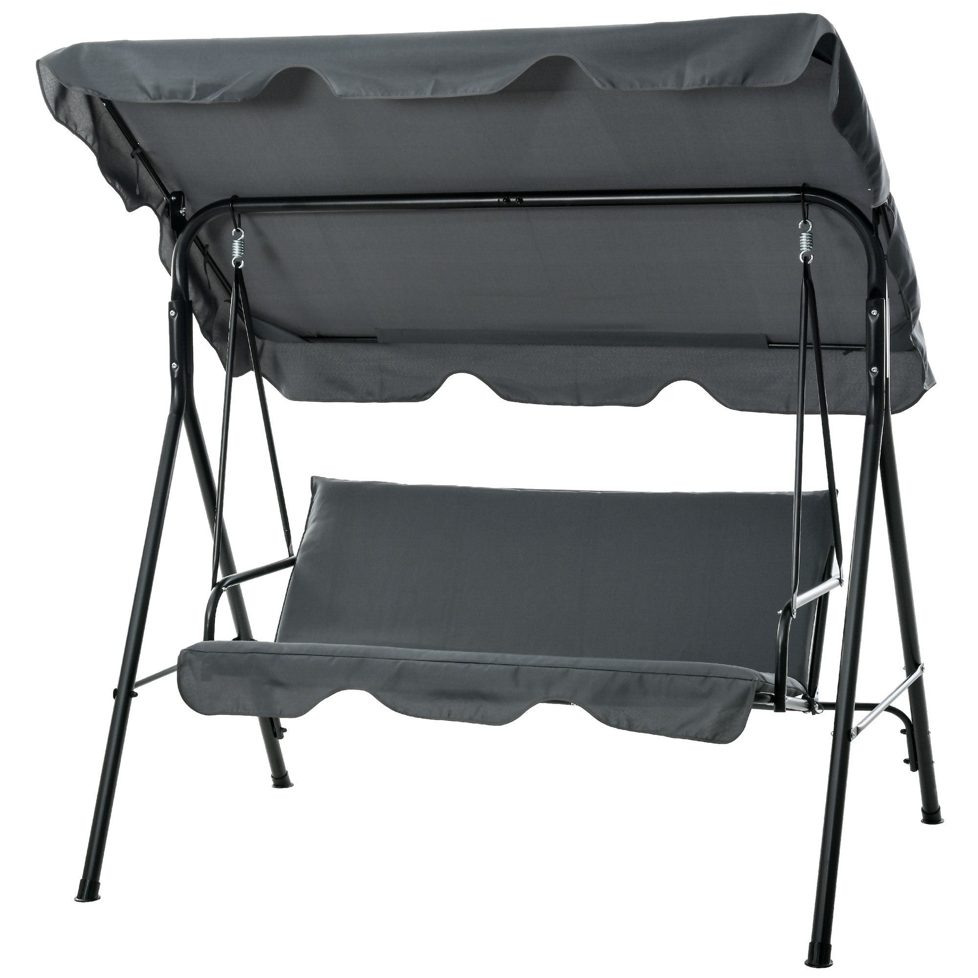 3-Seat Outdoor Patio Swing Chair w/ Cushion, Steel Frame Stand, Adjustable Tilt Canopy for Patio, Garden, Gray
