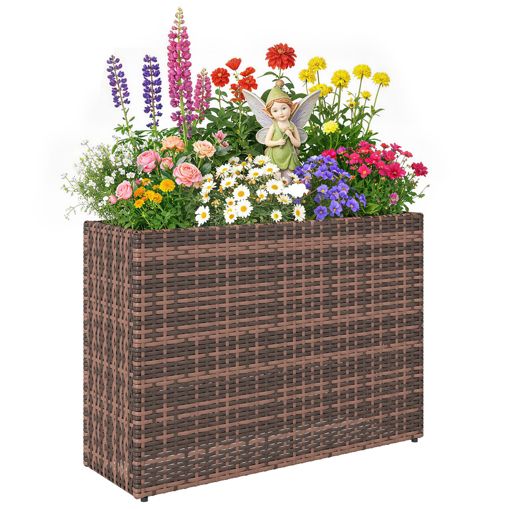Tall Rectangular Planter with Removable Liner, Holes, PE Wicker Large Planter Box for Indoor Outdoor Plants, Brown