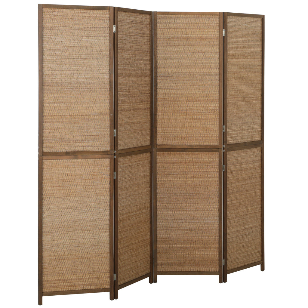 Room Divider, 4 Panel Folding Privacy Screen, 6 FT Tall Hand-Woven Bamboo Wall Partition, Brown