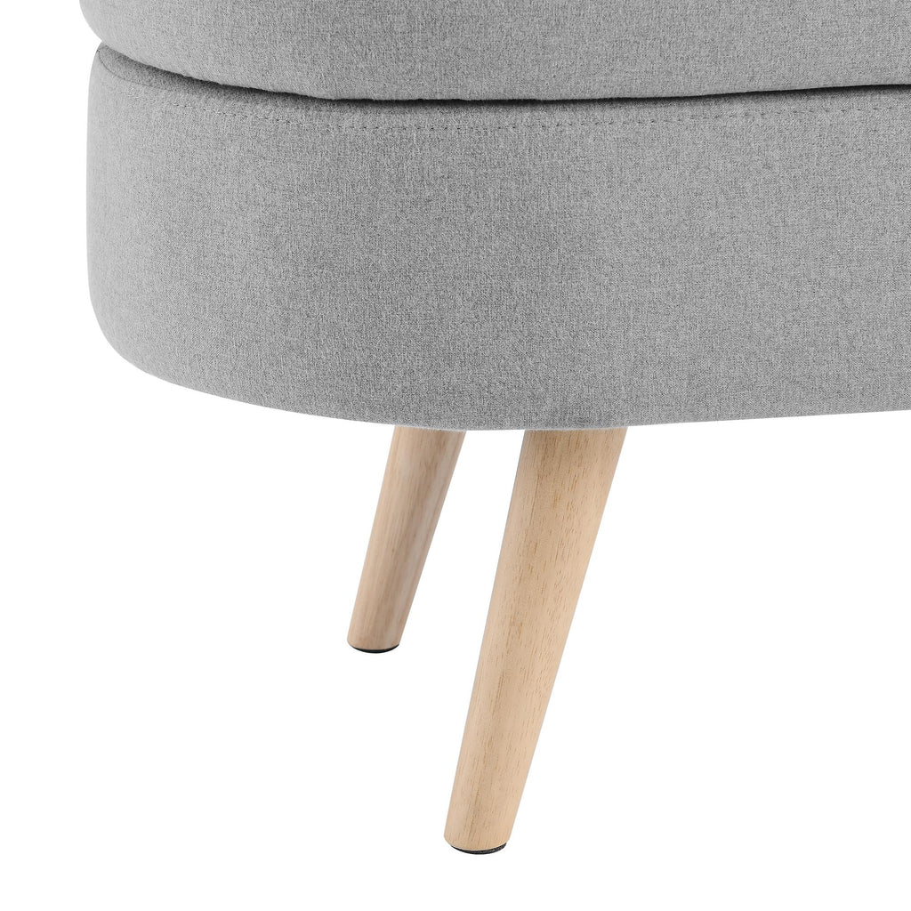 Oval Storage Ottoman Bench with Linen-Upholstered Pleated Fabric, Multiuse Footstool and Seat for Living Room, 43.5" L x 16" W x 16" H, Grey