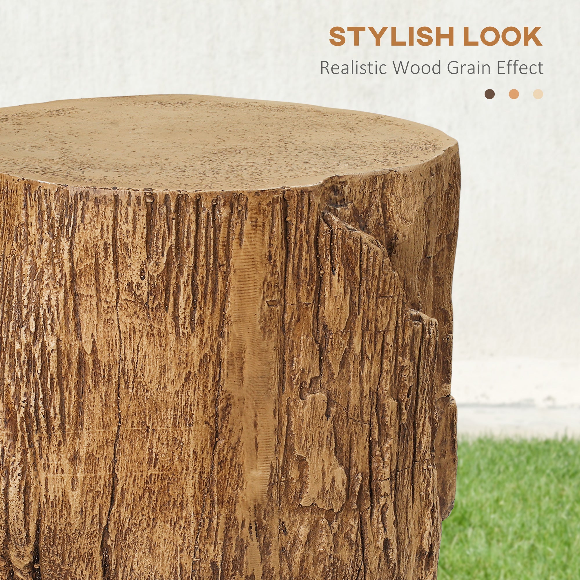 Concrete End Table, Tree Stump Shape Side Table for Indoors and Outdoors, Set of 2, Natural