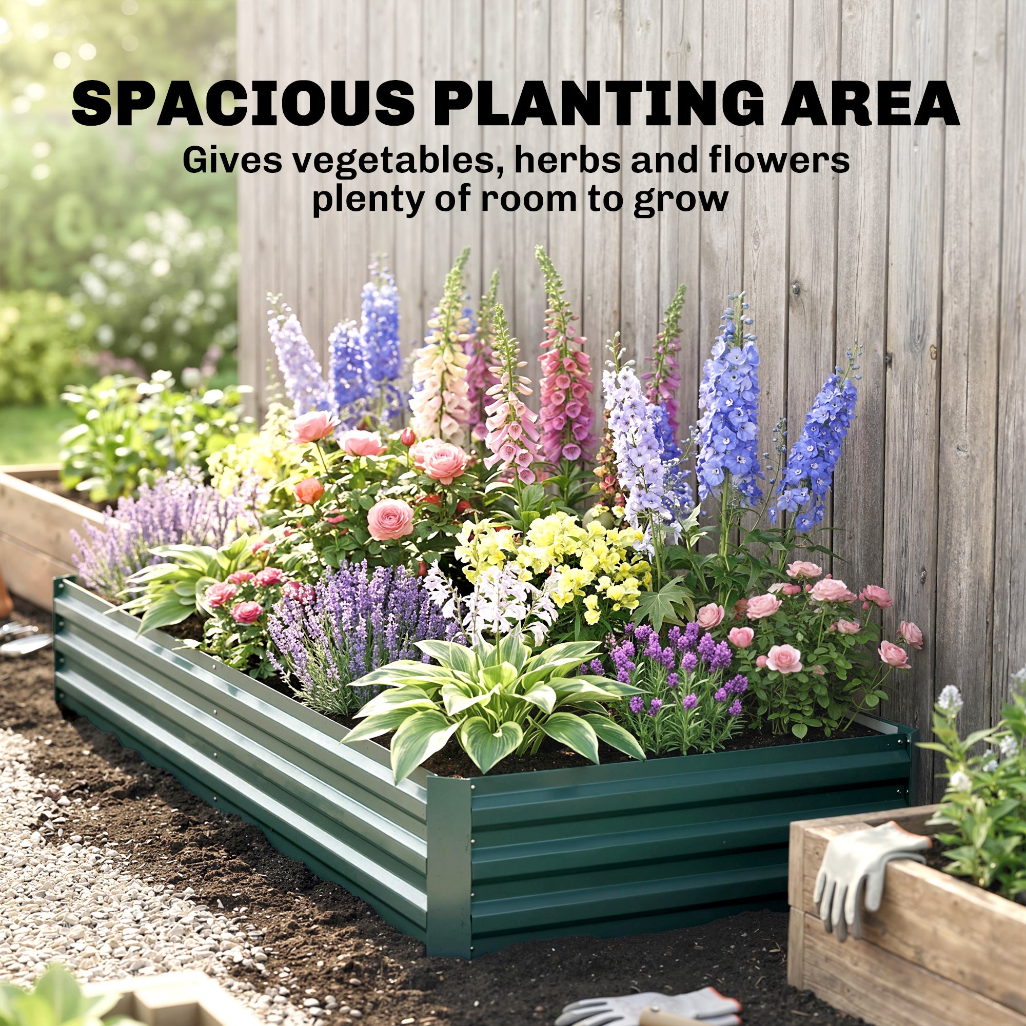 95" x 36" x 12" Galvanized Raised Garden Bed, Easy DIY and Cleaning for Growing Flowers, Herbs, Succulents, Green