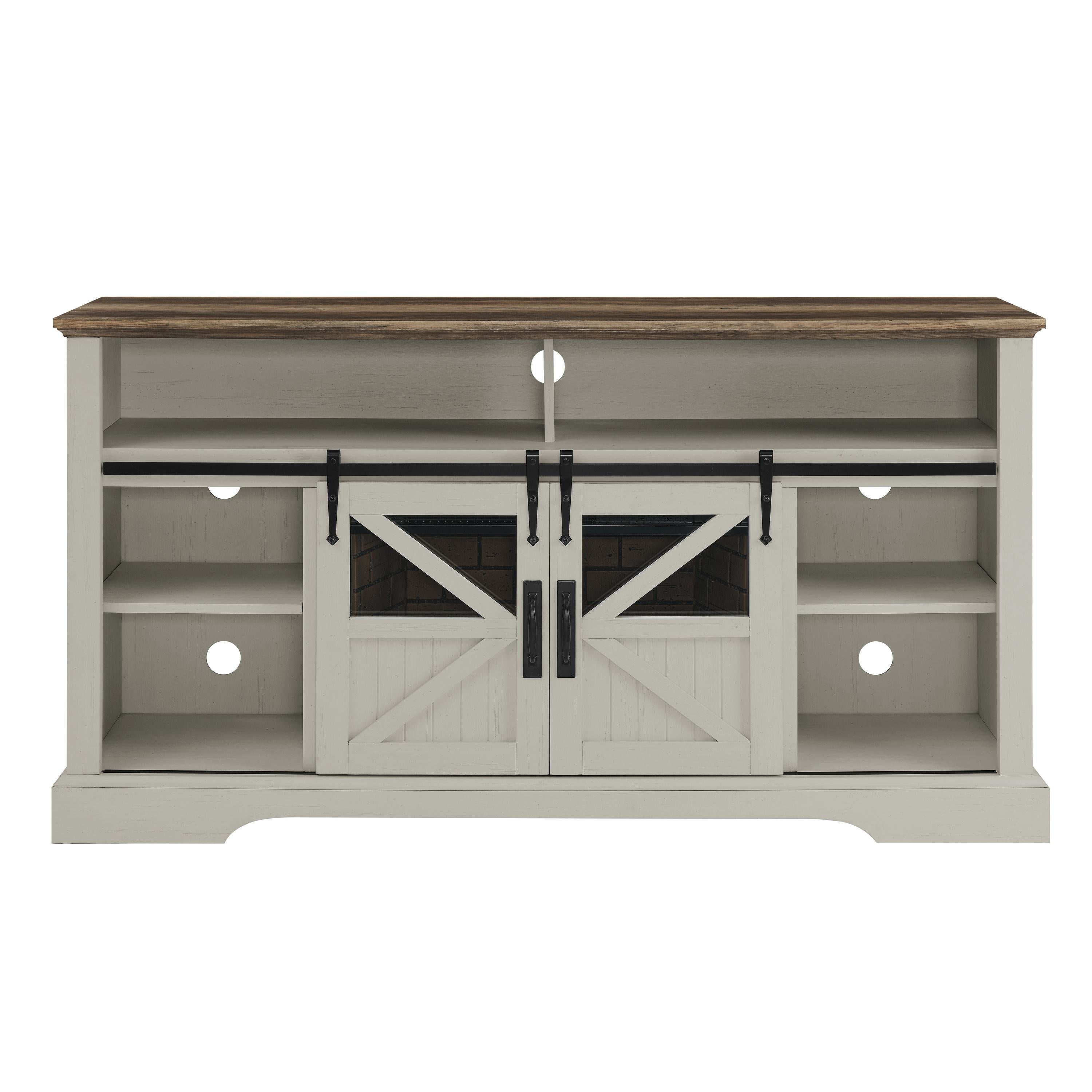 60" Electric Fireplace Entertainment Center with Door Sensor, Adjustable Flame Brightness, Remote Control, 60" L x 16" W x 32" H, White
