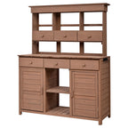 Tall Garden Potting Bench with Hutch & 6 Drawer, Wood Storage Workstation with 3 Shelf & 2 Cabinet, 50'' L x 20.5'' W x 65.5'' H, Brown