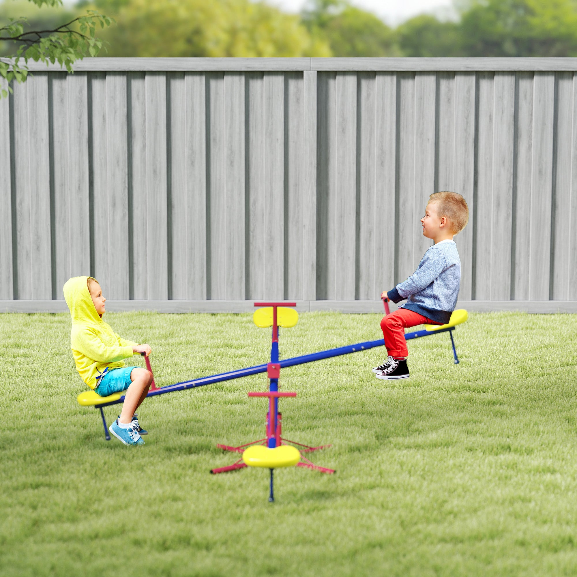 Kids Seesaw Swivel Teeter Totter with 360° Spinning, 4 Seater Seesaw Outdoor Playground Equipment for Backyard, Boys and Girls Aged 3-8 Years Old