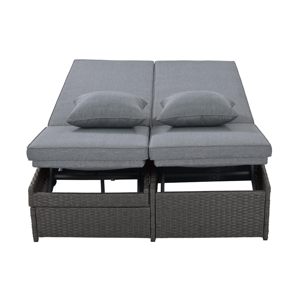 Outdoor Patio Sunbed with Adjustable Backrest & Side Tray, Wicker Rattan Lounger with Thick Cushion, 47" L x 29.5" W x 15" H, Gray
