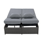 Outdoor Patio Sunbed with Adjustable Backrest & Side Tray, Wicker Rattan Lounger with Thick Cushion, 47" L x 29.5" W x 15" H, Gray