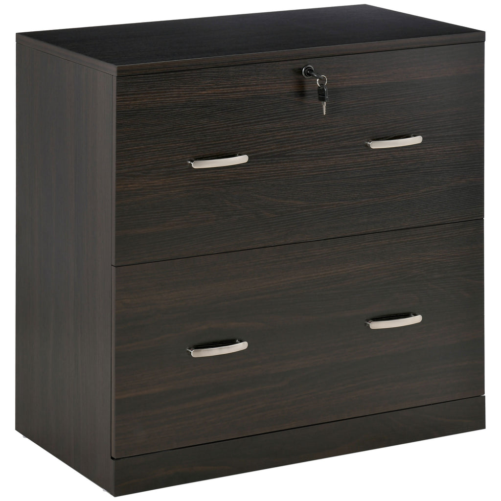 2-Drawer File Cabinet with Lock and Keys, Lateral Storage Filing Cabinet with Hanging Bar for Letter Size, Home Office, Walnut