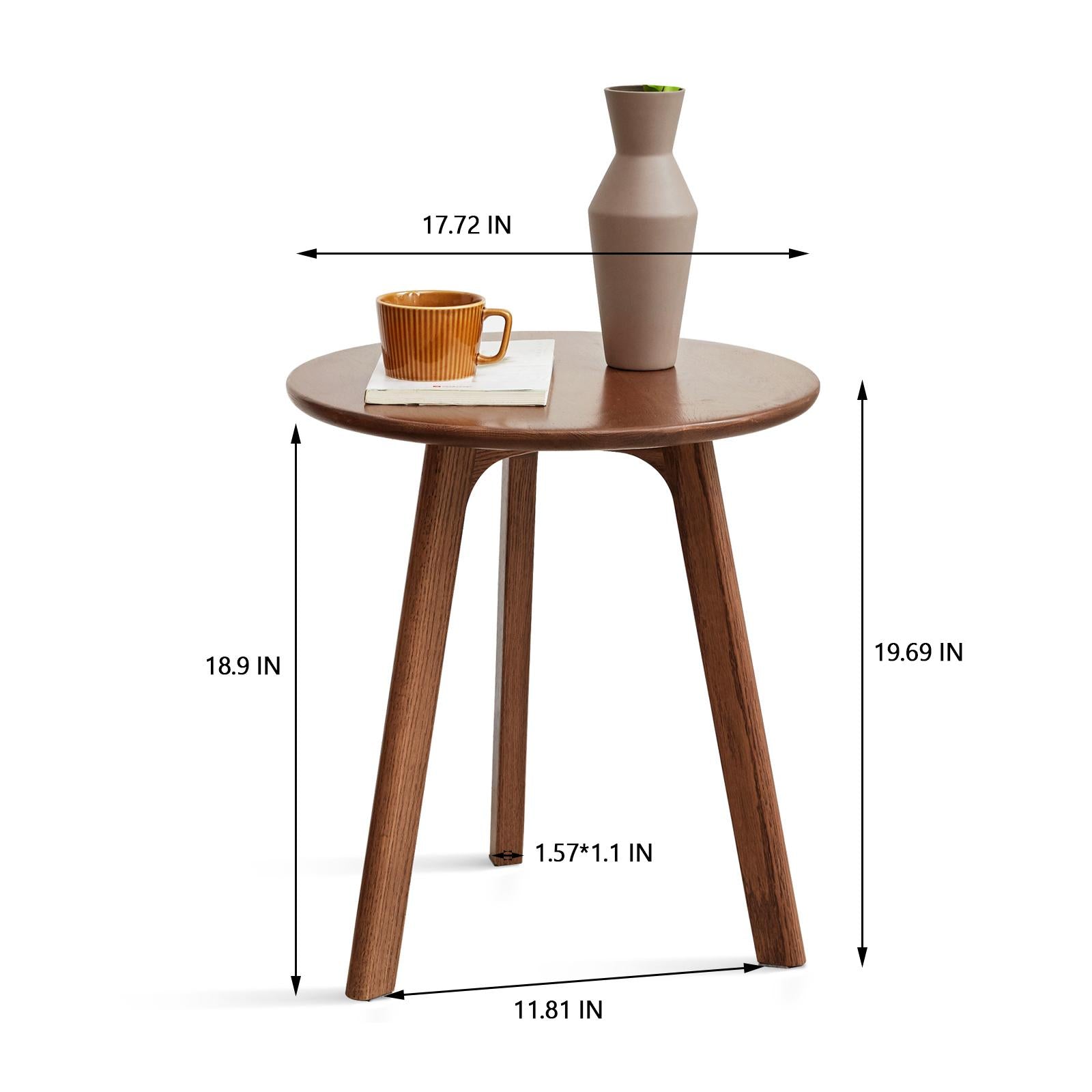 Stylish End Table with 3-Leg Stable Design & Non-Slip Pads, Versatile Side Table for Living or Bedroom, 17.5″ L x 17.5″ W x 19.5″ H, Walnut