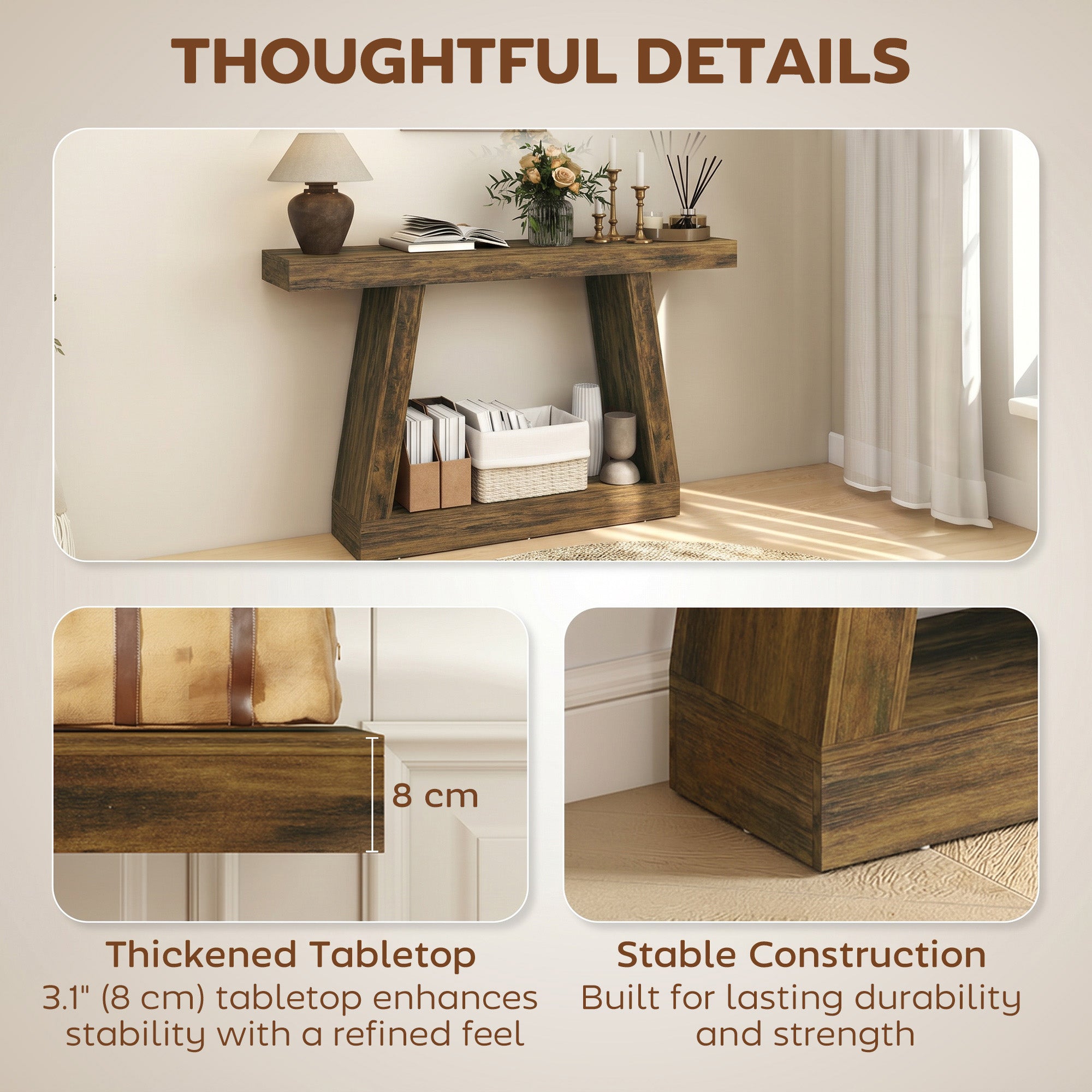 55" Farmhouse Console Table, 2-Tier Entryway Table with Storage for Hallway, Living Room, Behind Couch, Rustic Brown